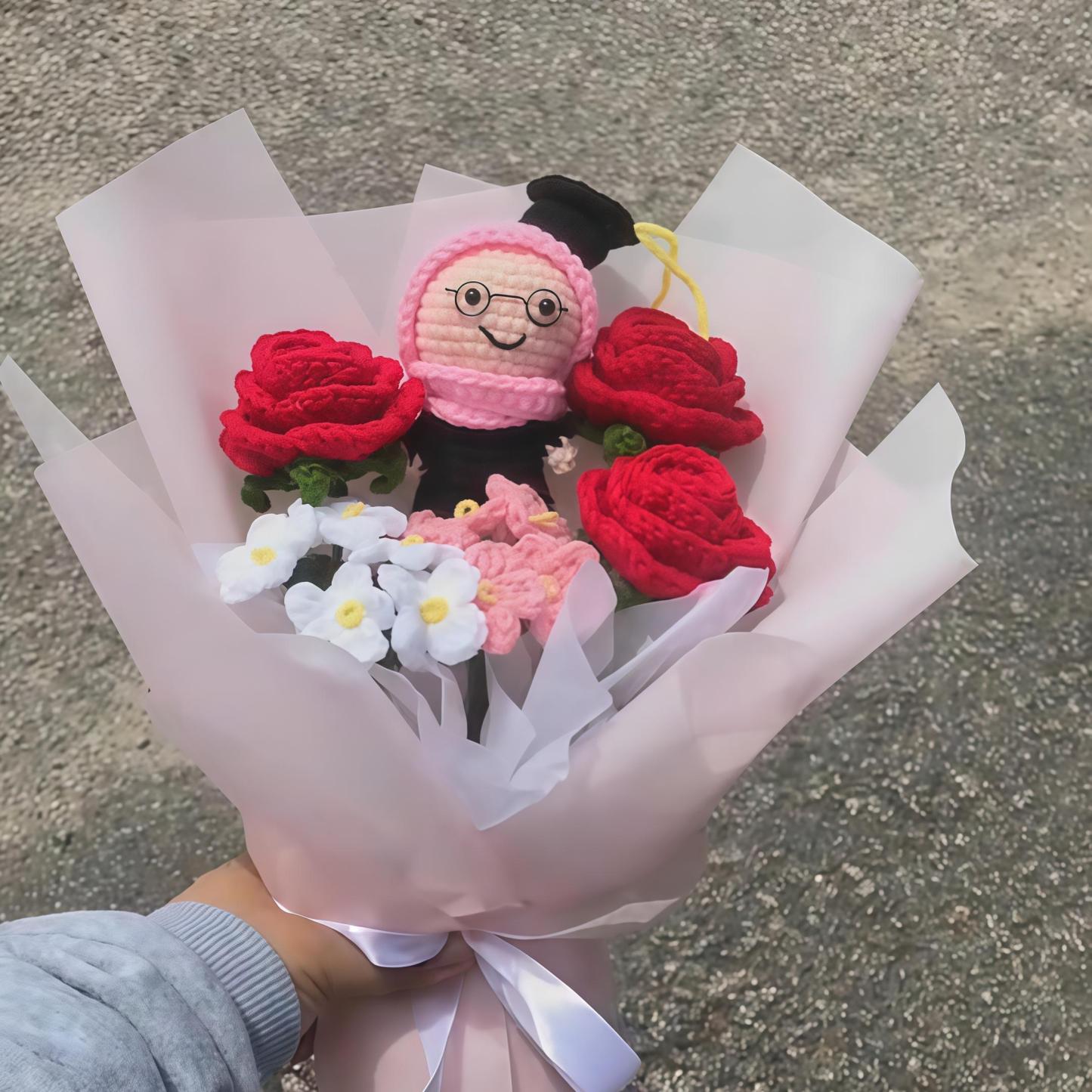 Custom Doll Bouquet Tulip Flower Hand-Woven Simulation Wool Crochet Mother's Day Gifts