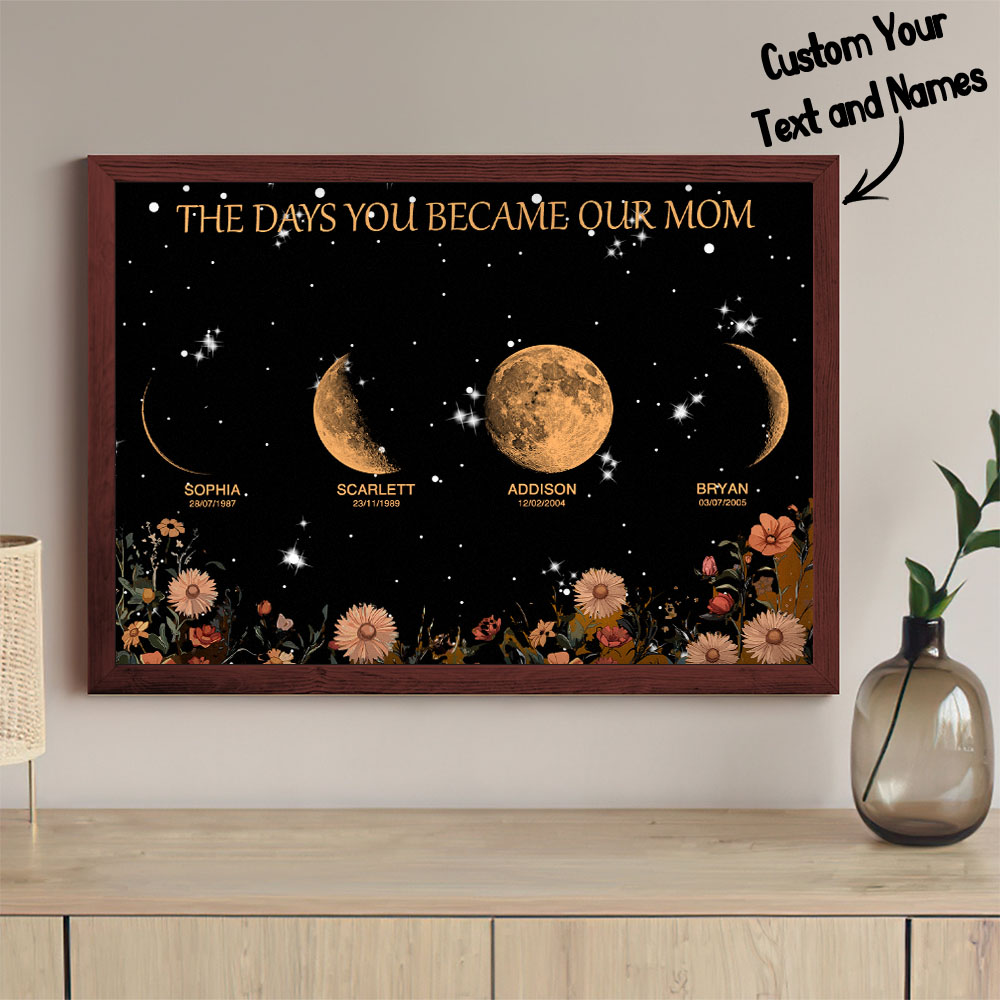 Mother's Day Gift Custom Moon Phase and Names Wooden Frame with Your Text - soufeelus