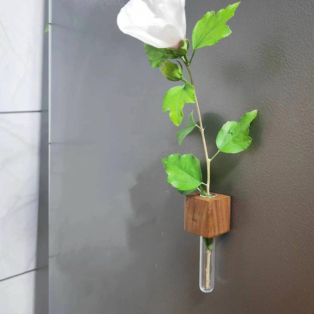 Creative home refrigerator sticker test tube vase desktop wooden transparent glass plant flower arrangement simple pastoral style
