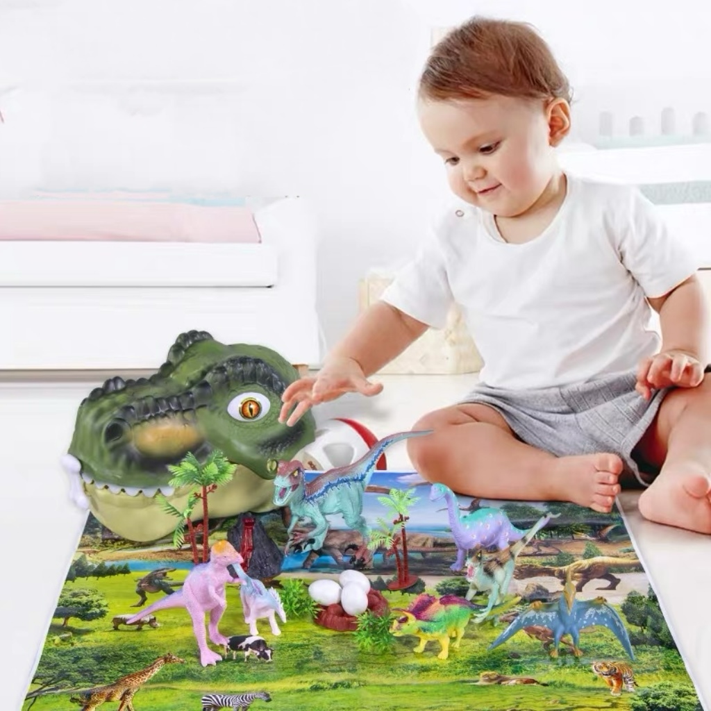 Soft plastic dinosaur toy storage head box simulation Tyrannosaurus Rex Triceratops Jurassic animal model hand