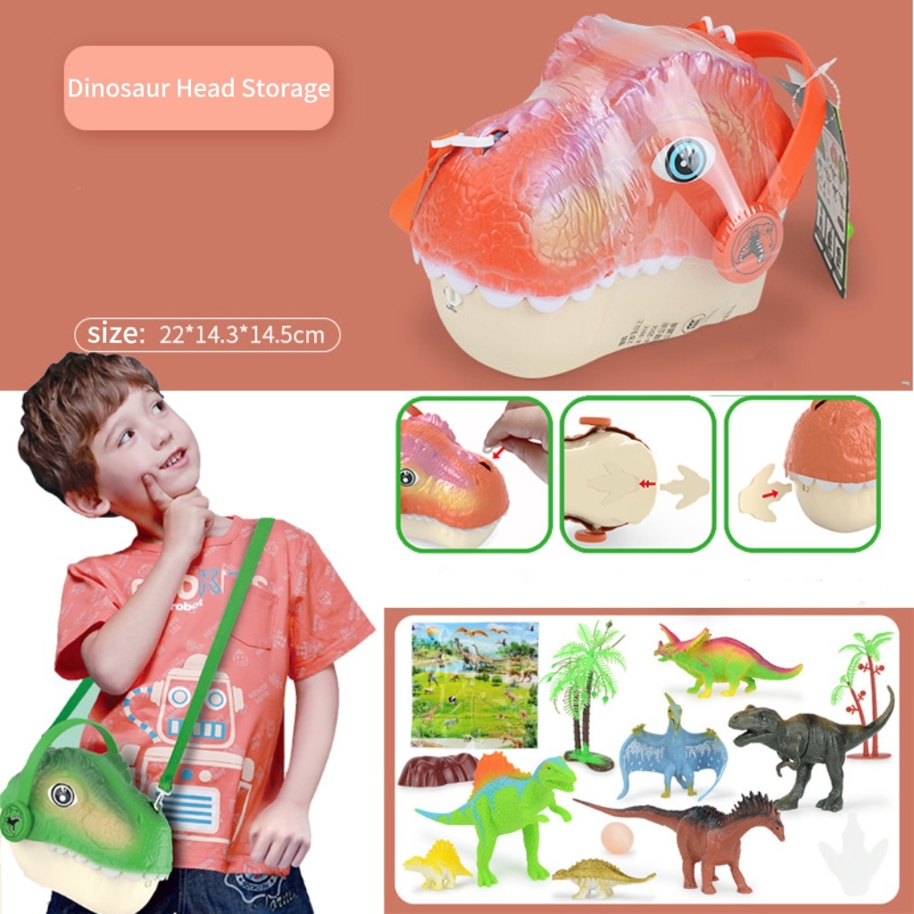 Soft plastic dinosaur toy storage head box simulation Tyrannosaurus Rex Triceratops Jurassic animal model hand