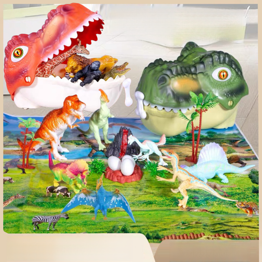 Soft plastic dinosaur toy storage head box simulation Tyrannosaurus Rex Triceratops Jurassic animal model hand