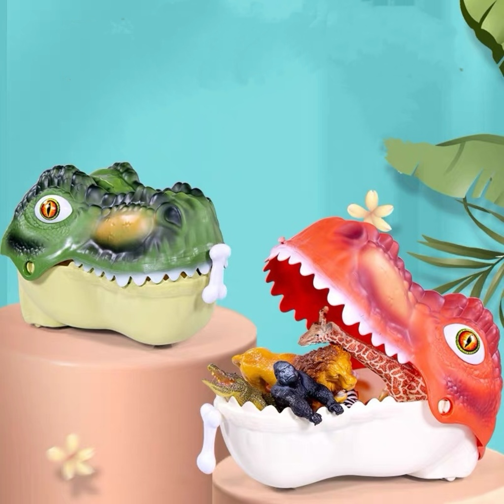 Soft plastic dinosaur toy storage head box simulation Tyrannosaurus Rex Triceratops Jurassic animal model hand