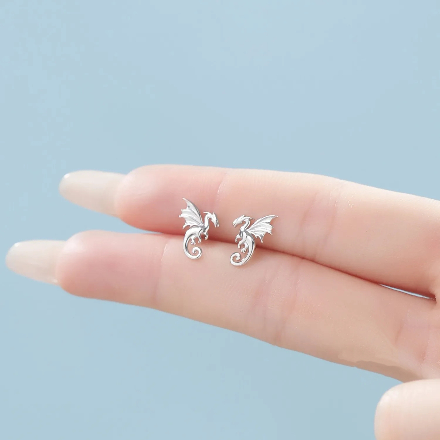 Extra Small Dragon Stud Earrings in Sterling Silver, Silver or Gold or Rose Gold, Sterling Silver Dragon Earrings, Small Dragon Stud