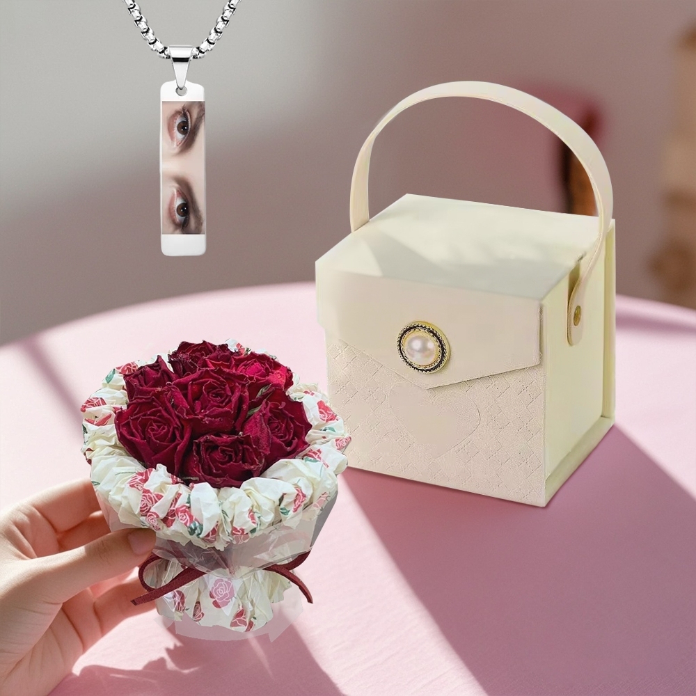 Customized Eye Photo Necklace Colored Eye Necklace Rose Surprise Box Best Gift For Her