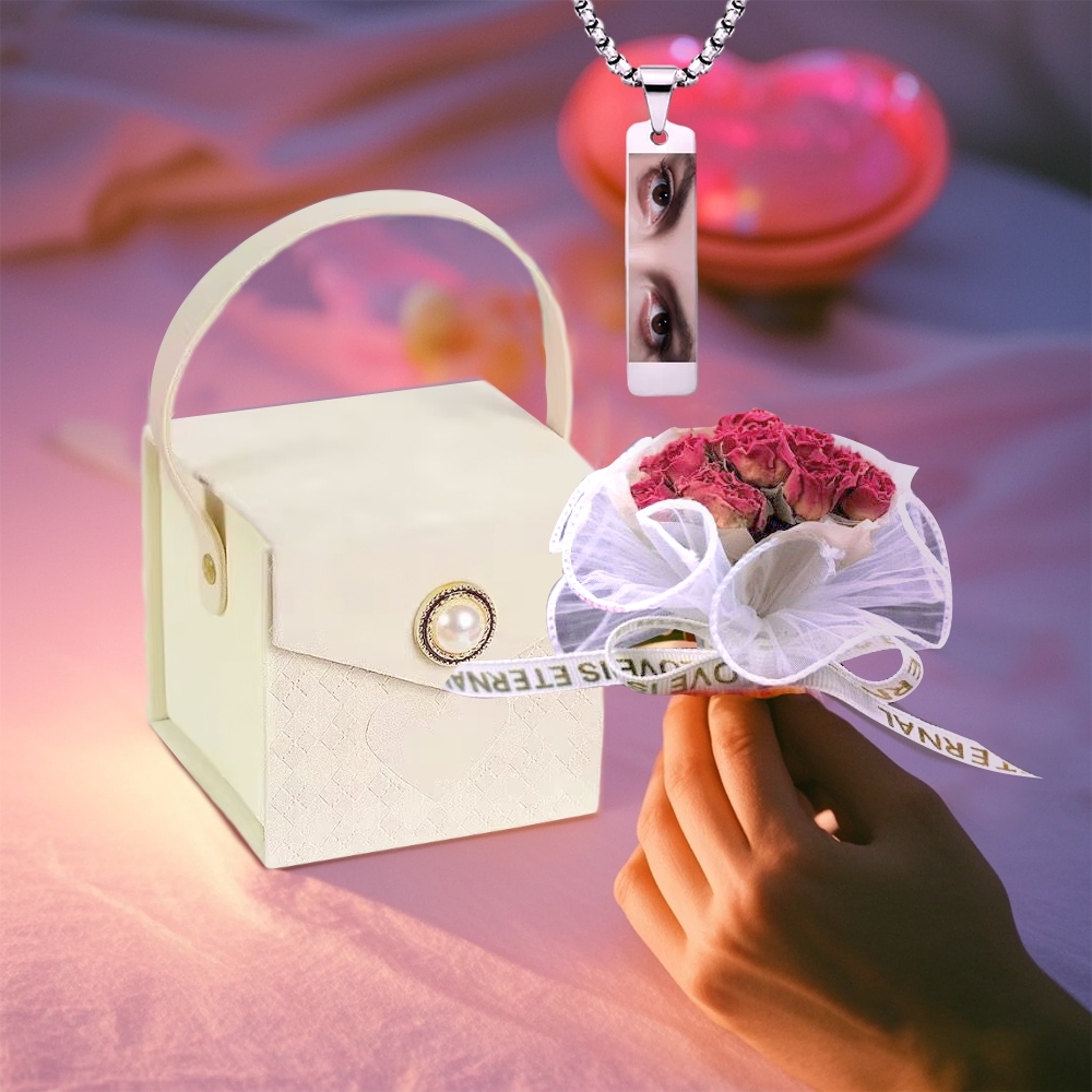 Customized Eye Photo Necklace Colored Eye Necklace Rose Surprise Box Best Gift For Her