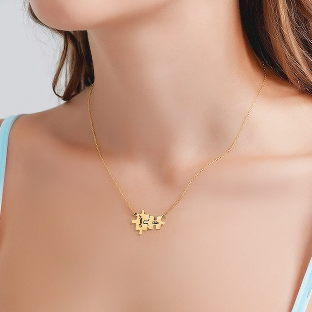 Custom Engraved Name Puzzles Necklace Kid Mom Matching Puzzles Necklace Autism Awareness Jewelry Mother`s Day Gift Birthday Gift for Women