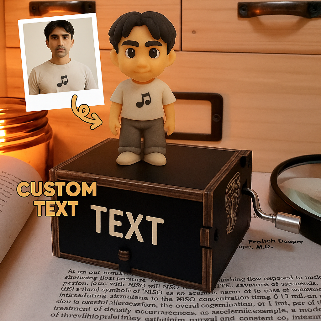 Custom 3d Action Figure Music Box Figurine Can Engraved Text Single Anniversary Gift