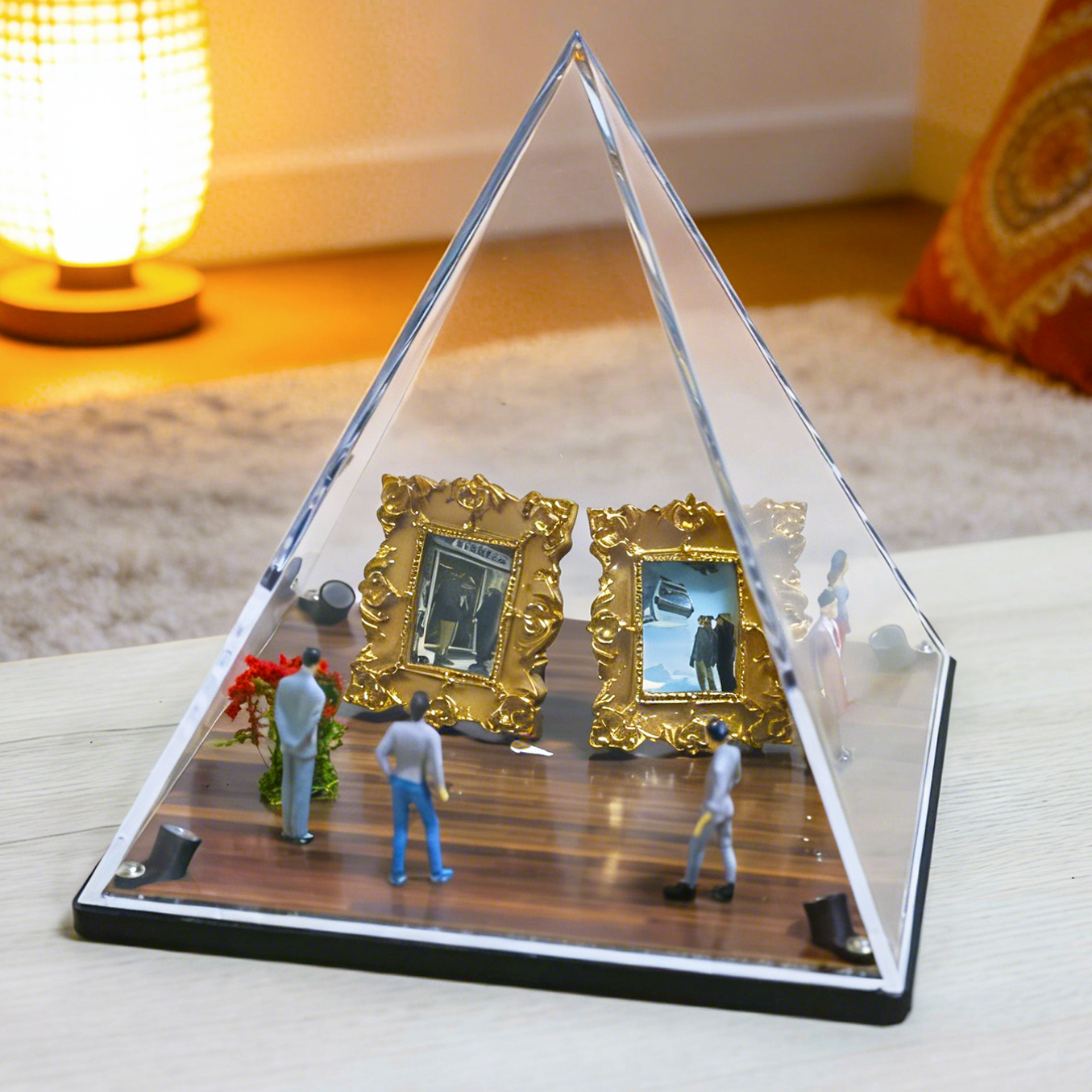 Personalized Pyramid Mini Museum Photo Display with Spot Lights, Museum of Us Custom Desk Decor, Gift for Her detail
