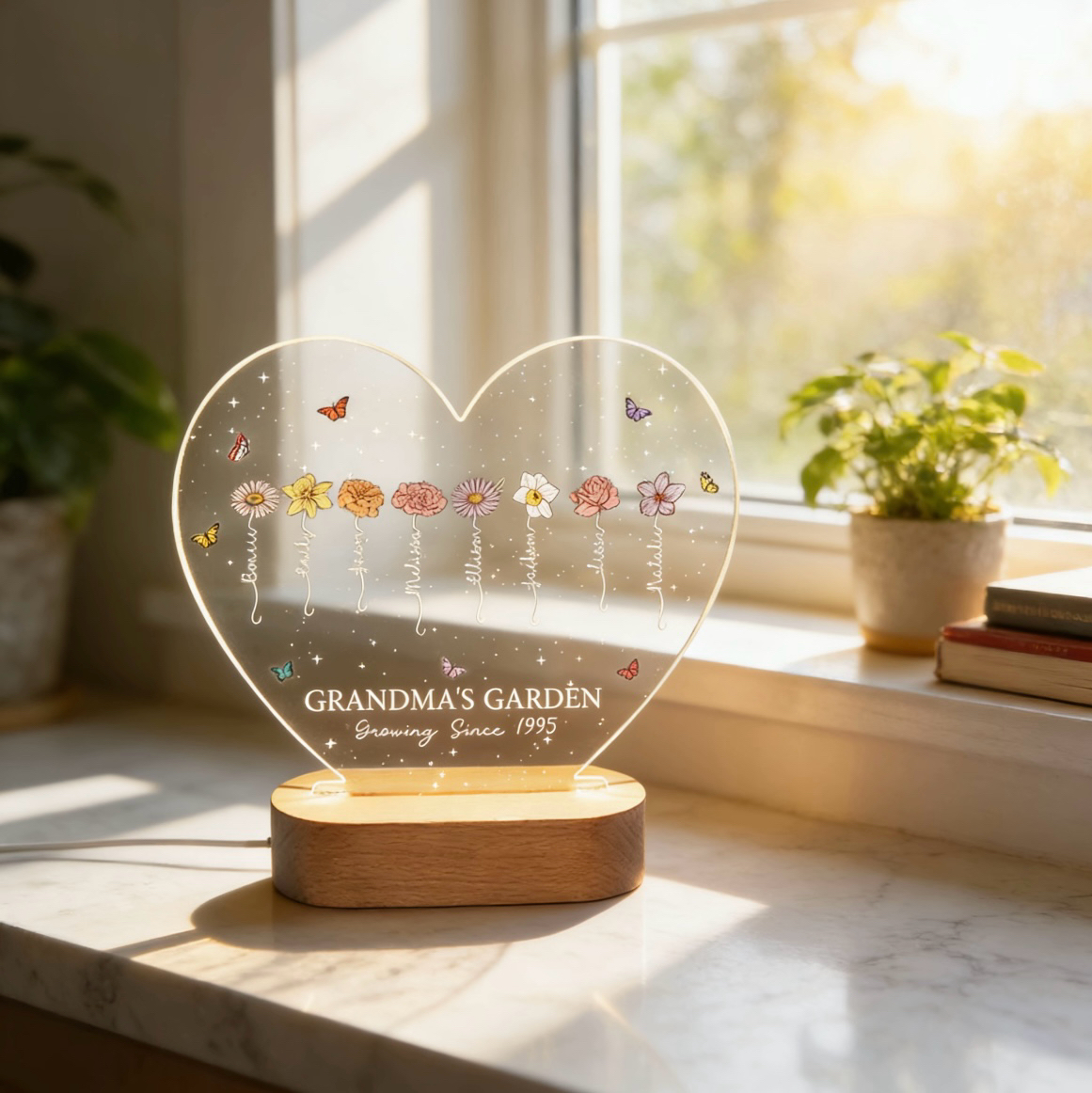 A Growing Love from Grandma's Garden - Personalized Birth Flowers LED Night Light Mother's Day Birthday Gift