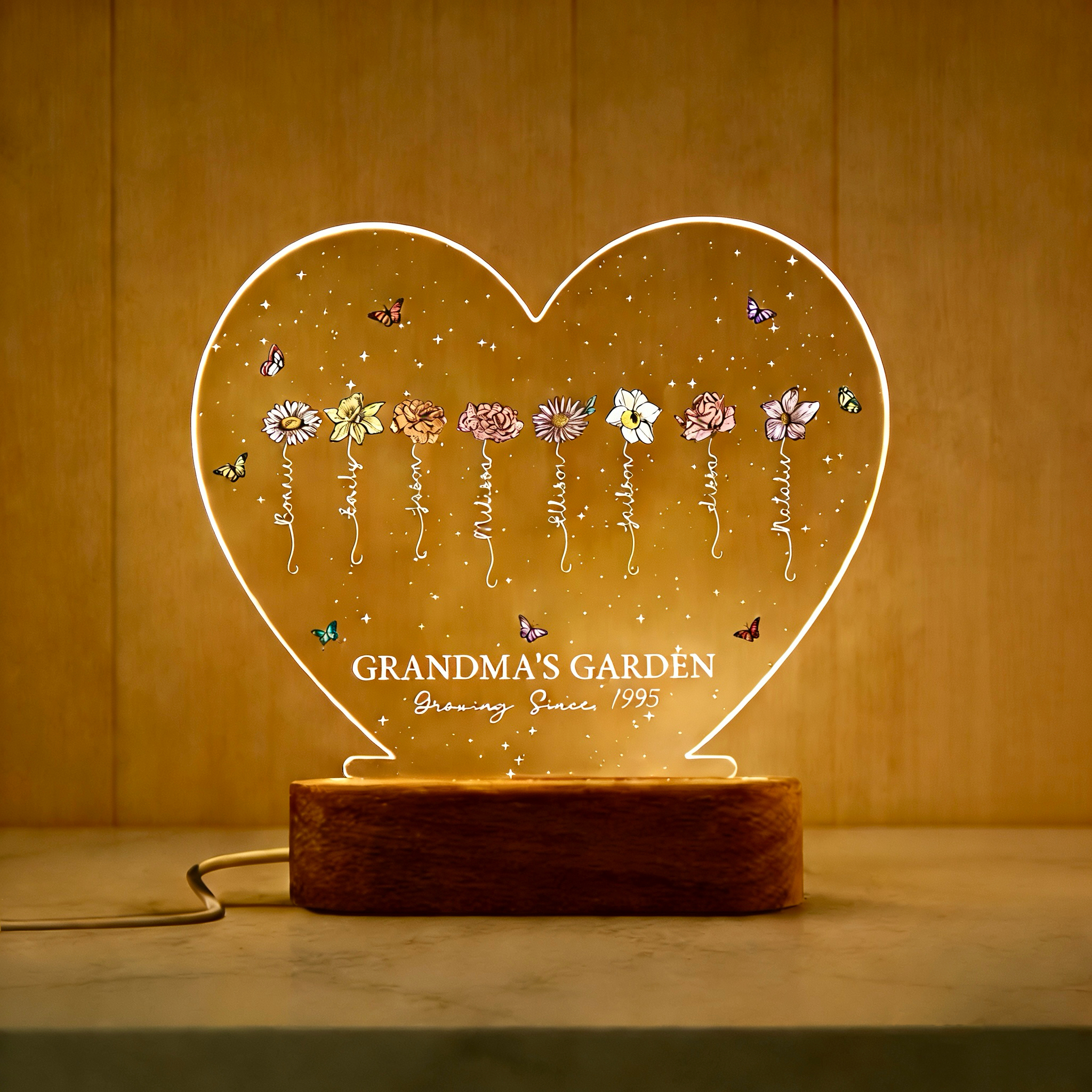A Growing Love from Grandma's Garden - Personalized Birth Flowers LED Night Light Mother's Day Birthday Gift