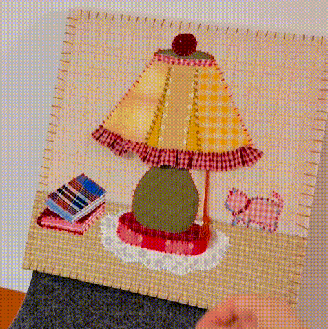 DIY Fabric Art Light-Up Frame Kit - Hand-Stitched Table Lamp & Cat Design All-In-One Craft Material Kit with Tutorial
