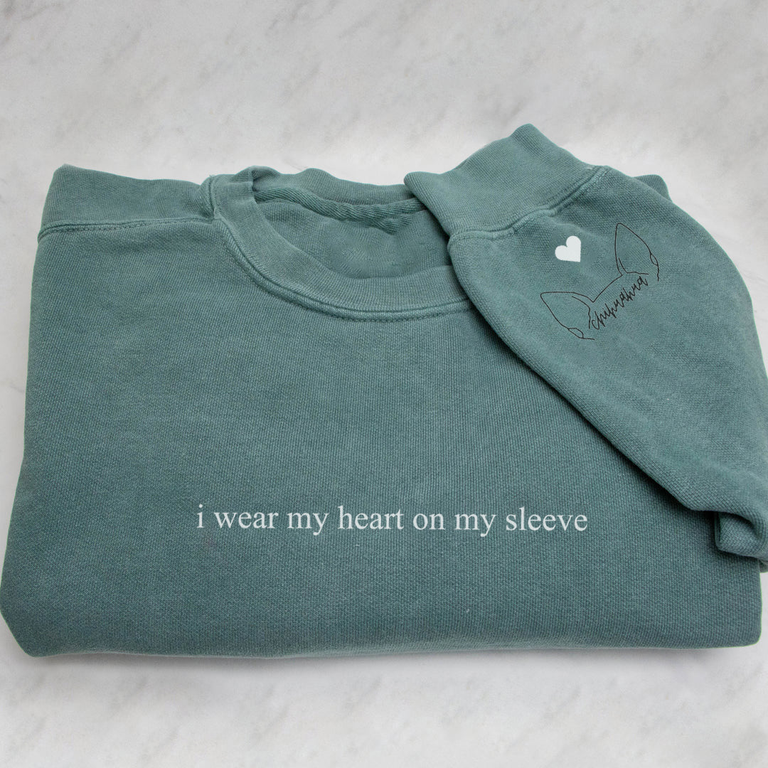 PERSONALIZED "HEART ON MY SLEEVE"PET EARS OUTLINE & NAME