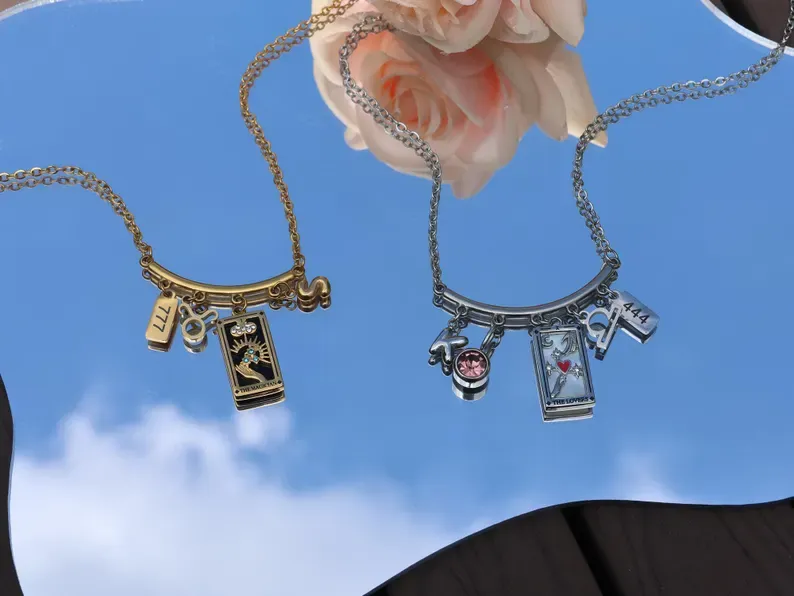 Tarot Card Necklace, Waterproof 18K Gold/Silver, Astrology with Zodiac Sign, Angel Number, Custom Charm, Gift for Her, Perfect Mother's Day