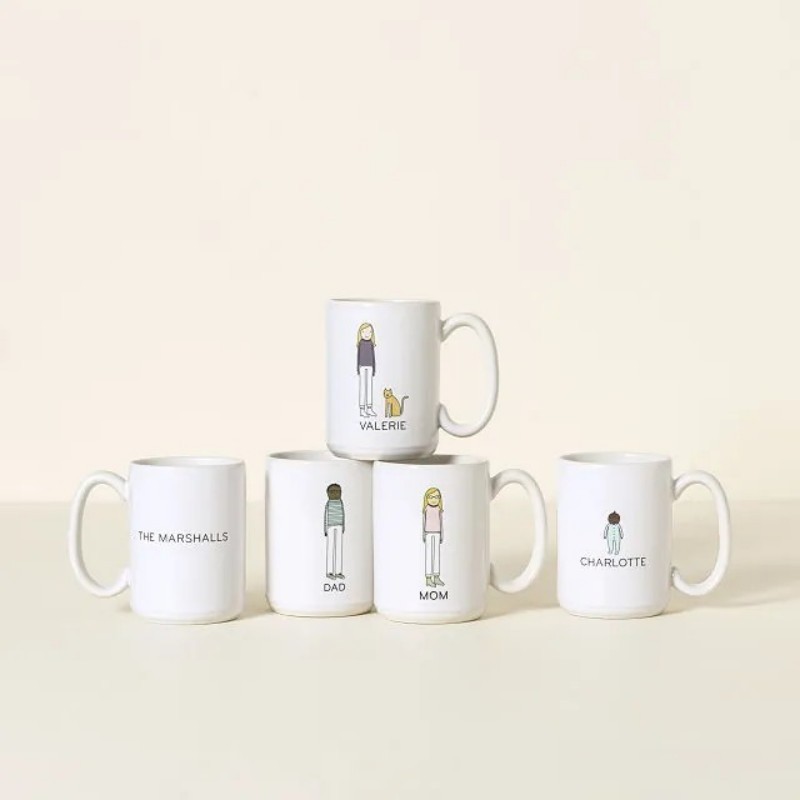 Personalized Family Mugs Custom Your Family Name and Artwork Depicting Each Family Member.