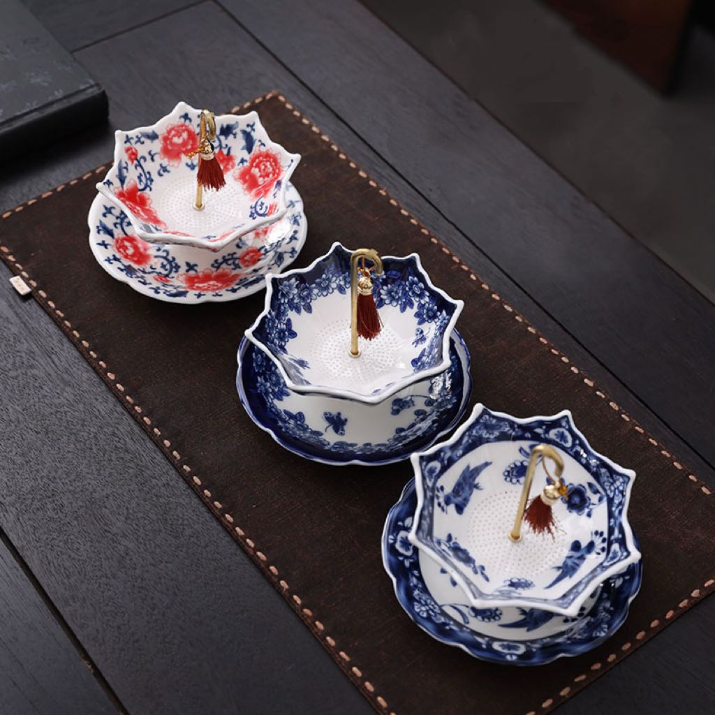 Blue & White Porcelain Umbrella Tea Strainer Ceramic Tea Filter Elegant Tea Table Decor Ornaments Gift for Tea Lovers - soufeelus