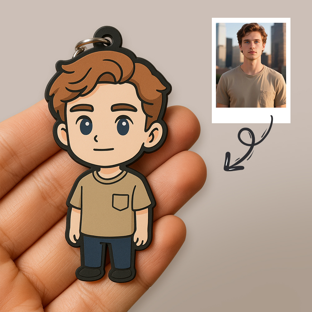 Custom Cartoon Keychain Photo Bag Charm Personalized from Your Photo Unique Keepsake Gift for Pet Lovers