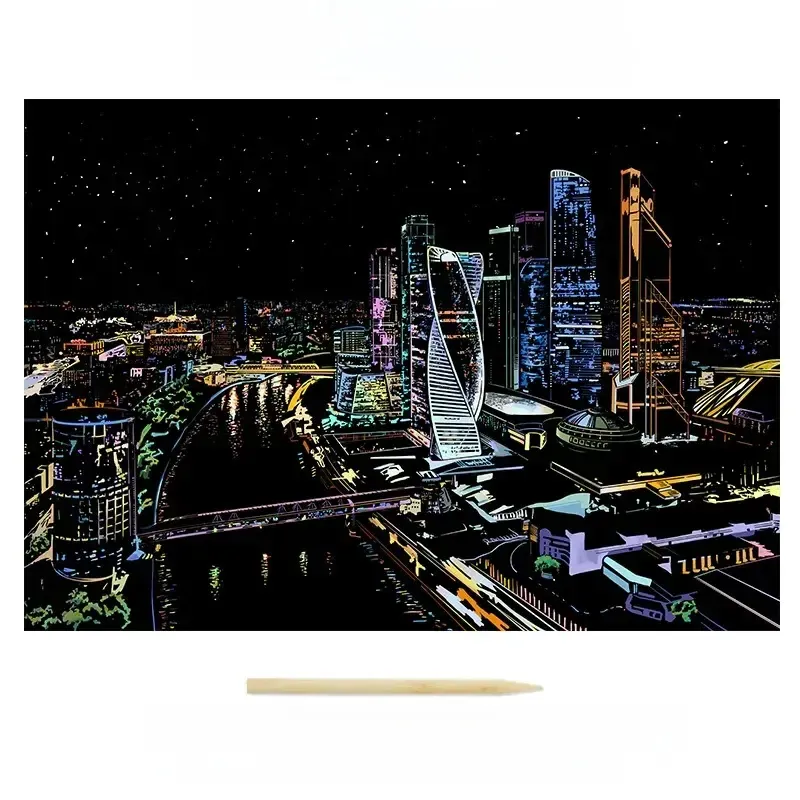 Colorful City Night Scene Scratch Painting Scratch Handmade Scratch Painting DIY Creative Handmade Painting