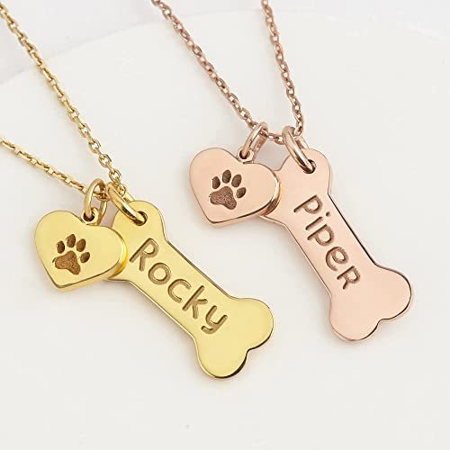 Customized Name Necklace Dog Mom Necklace Dog Lover Gift Dog Bone Necklace Paw Print Necklace