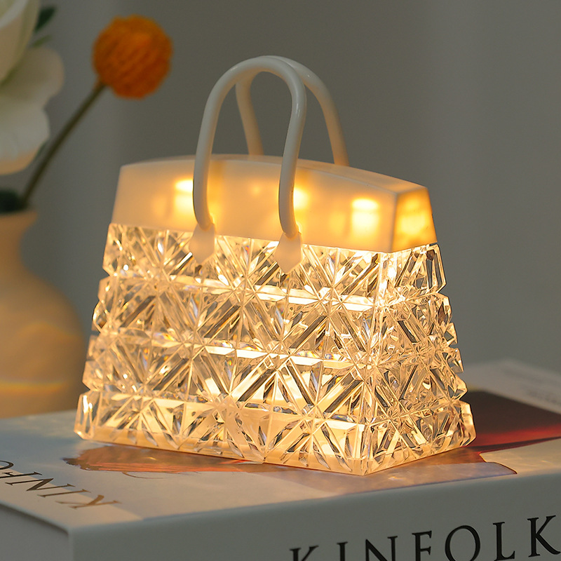 Night Light Crystal Handbag Lamp Luxury Bedside Ambient Light LED Purse Lamp Novelty Desktop Ornament Romantic Birthday Gift for Women