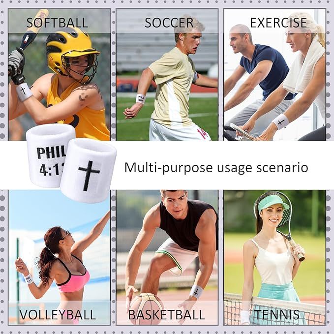 6 Pair Faith Cross Drip Wristband Baseball Drip Baseball Accessories Cross Sports Wristband Absorbent Sweat Band Athletic Christian Faith for Sports Basketball Football Gym Workout