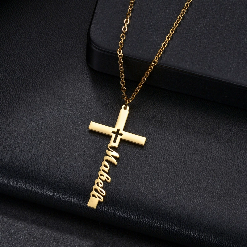 Custom Name Cross Necklace Personalized Minimalist Jewelry Everyday Fashion Accessory