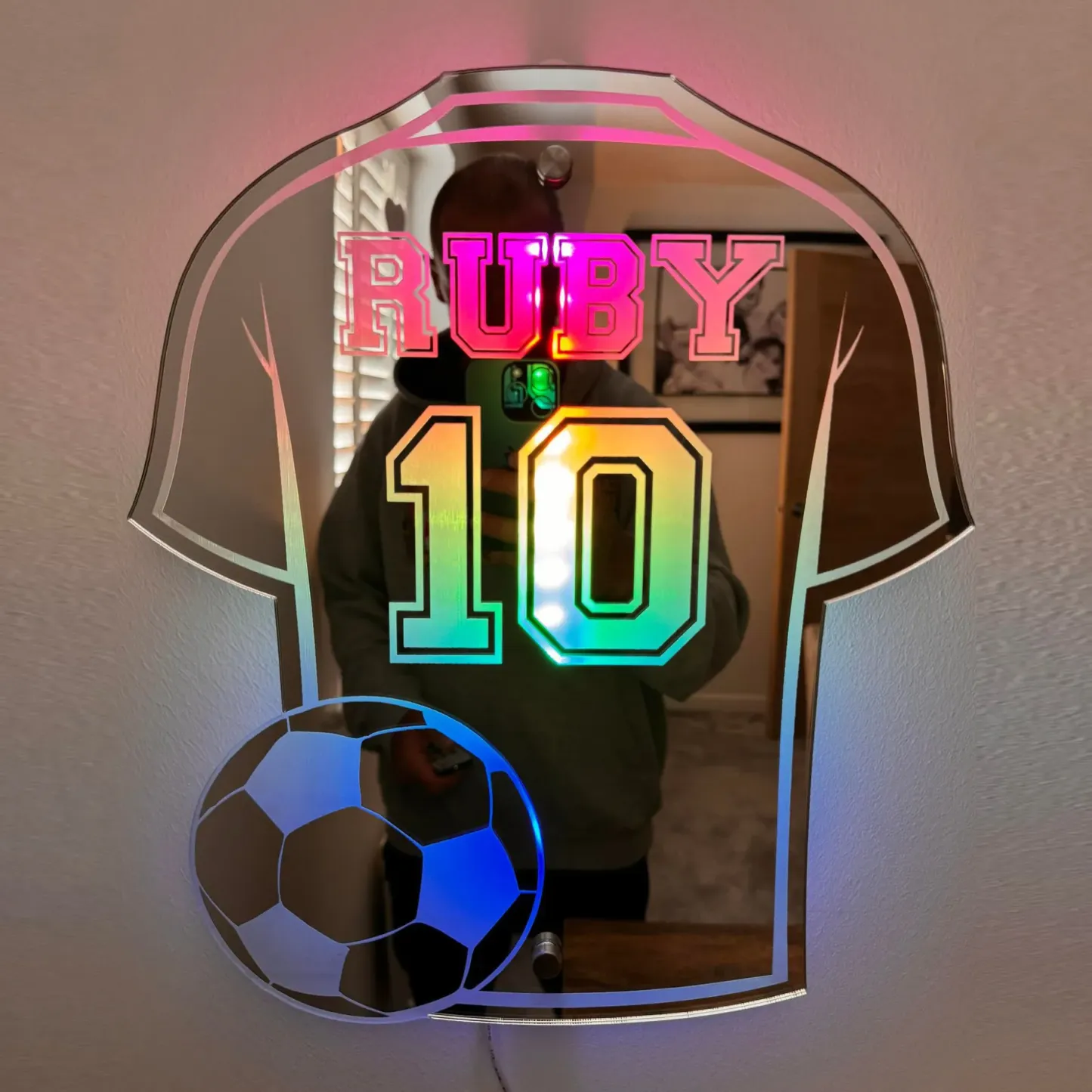 Personalized Led Mirror Light with Jersey-Shaped Cool Gift For Sports Lovers