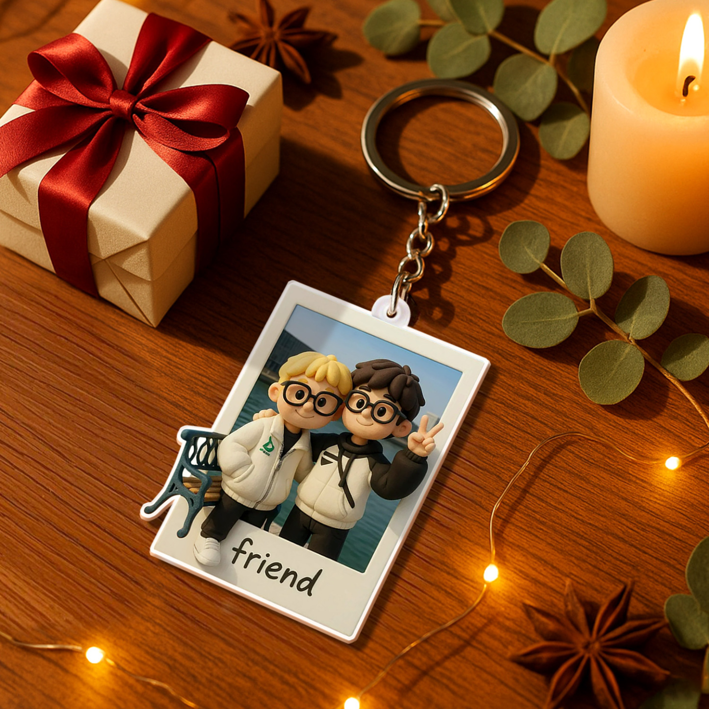 Custom 3D Acrylic Travel Photo Keychain with Text Anniversary Gift