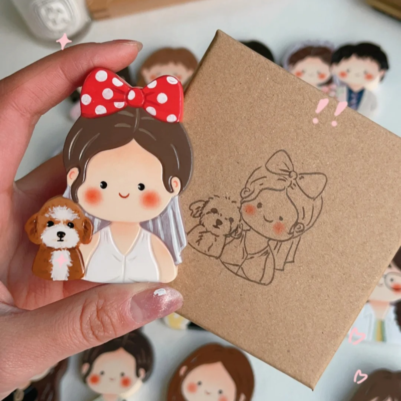 Custom Cartoon Portrait Fridge Magnet Personalized Gift with Cute Hand-Drawn Design for Lover - soufeelus
