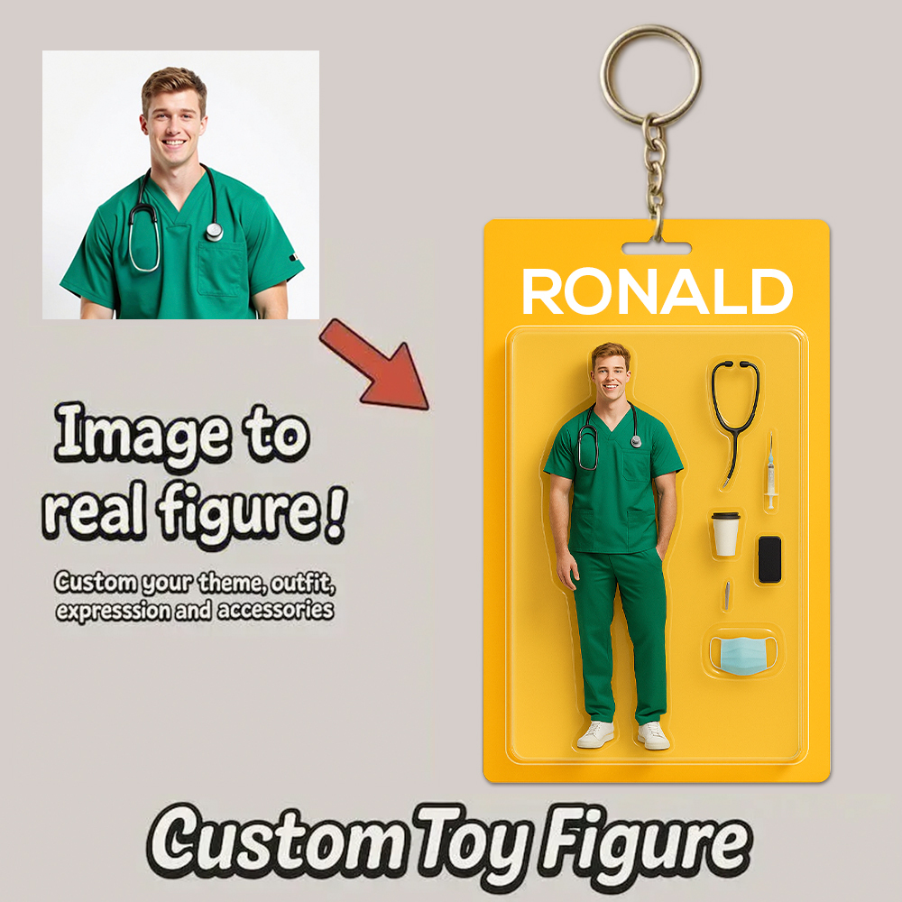 Custom Action Figure Pack Packaging Toy Box Style Art Gift Personalized Acrylic Keychain Gift for Family