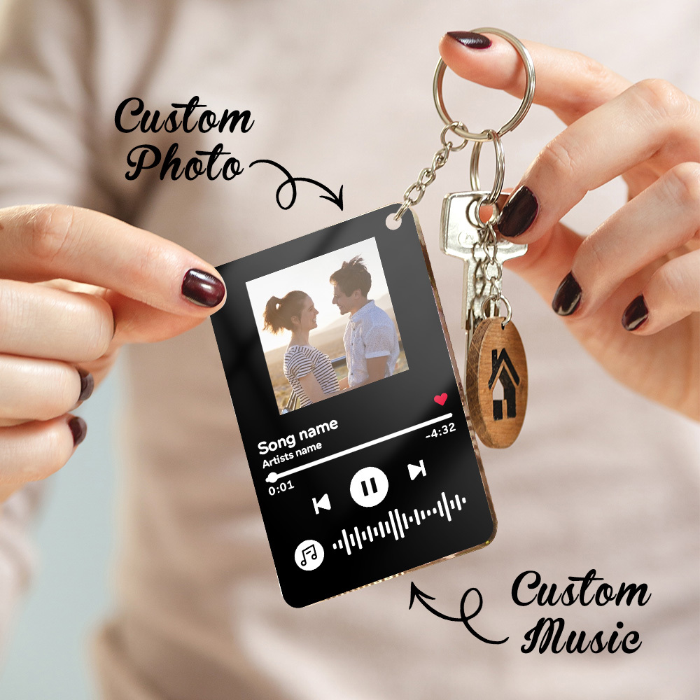 Custom Spotify Keychain Personalized Scannable Keychain Black & White Couple Gift