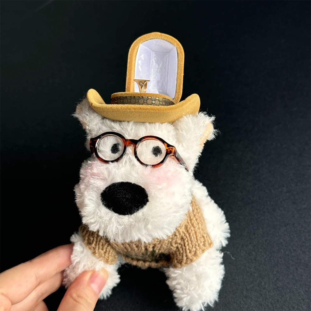 Westie Dog-Shaped Ring Box with Hat Cute Engagement Jewelry Gift for Her - soufeelus