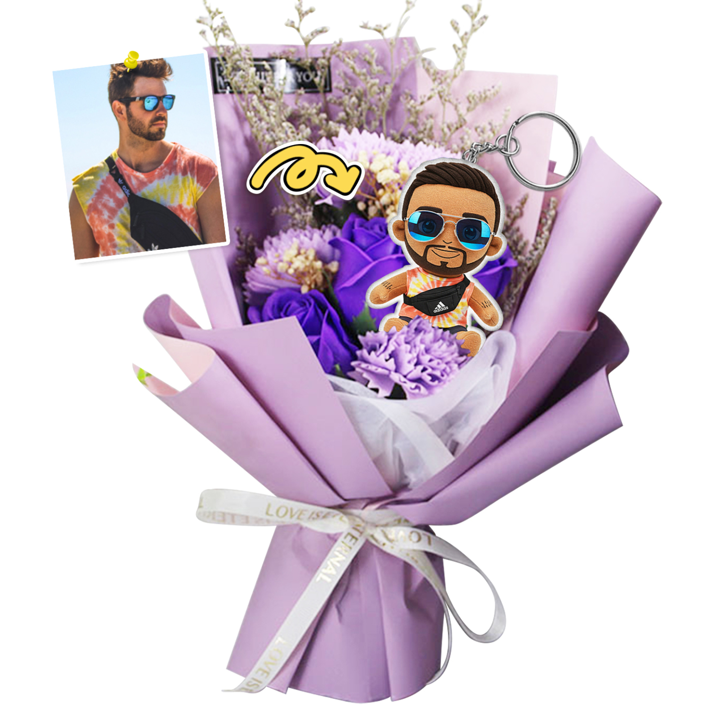 Custom Photo Plush Keychain Doll Bouquet Personalized Cartoon Mini Doll Flowers Mother's Day Gift