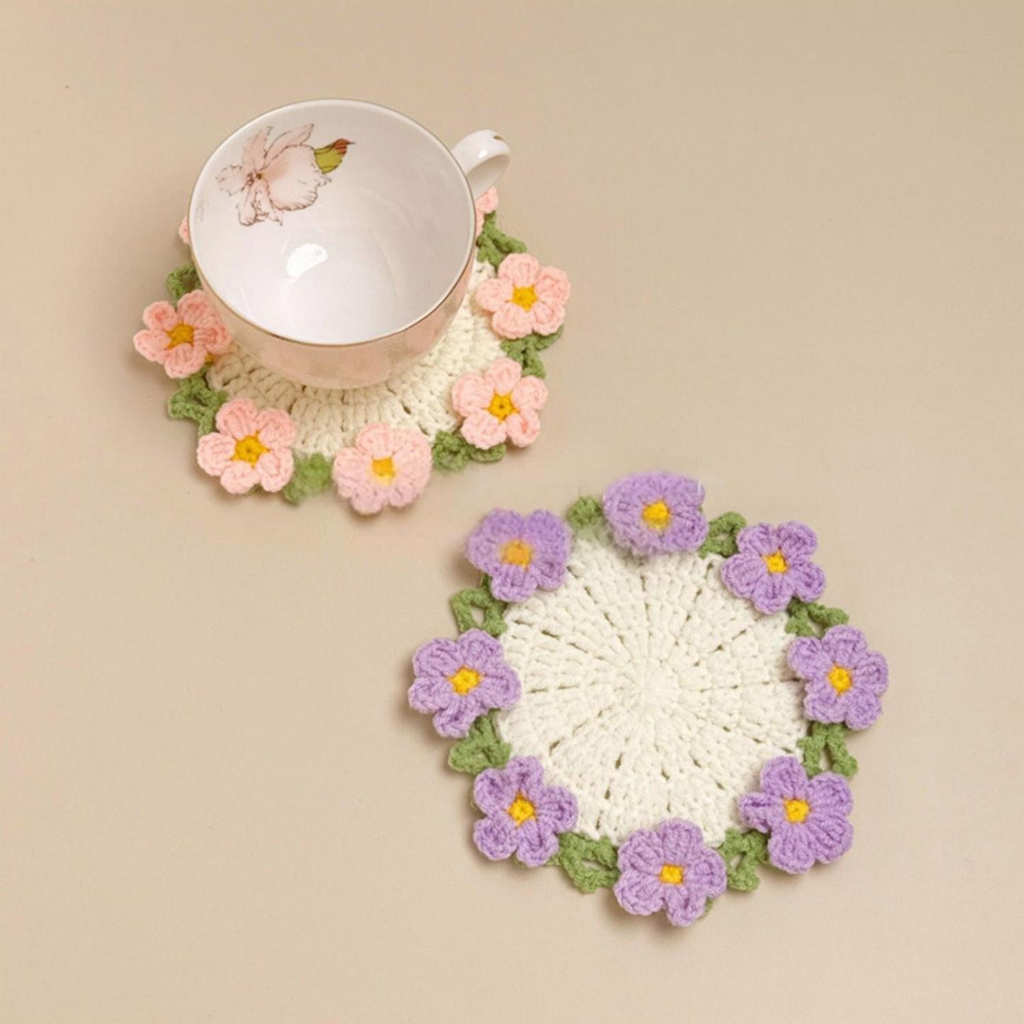 Knitted Flower Coasters Rapeseed Coaster Finished Hand-woven Flower Basket Decoration Gift For Mother And Girlfriend