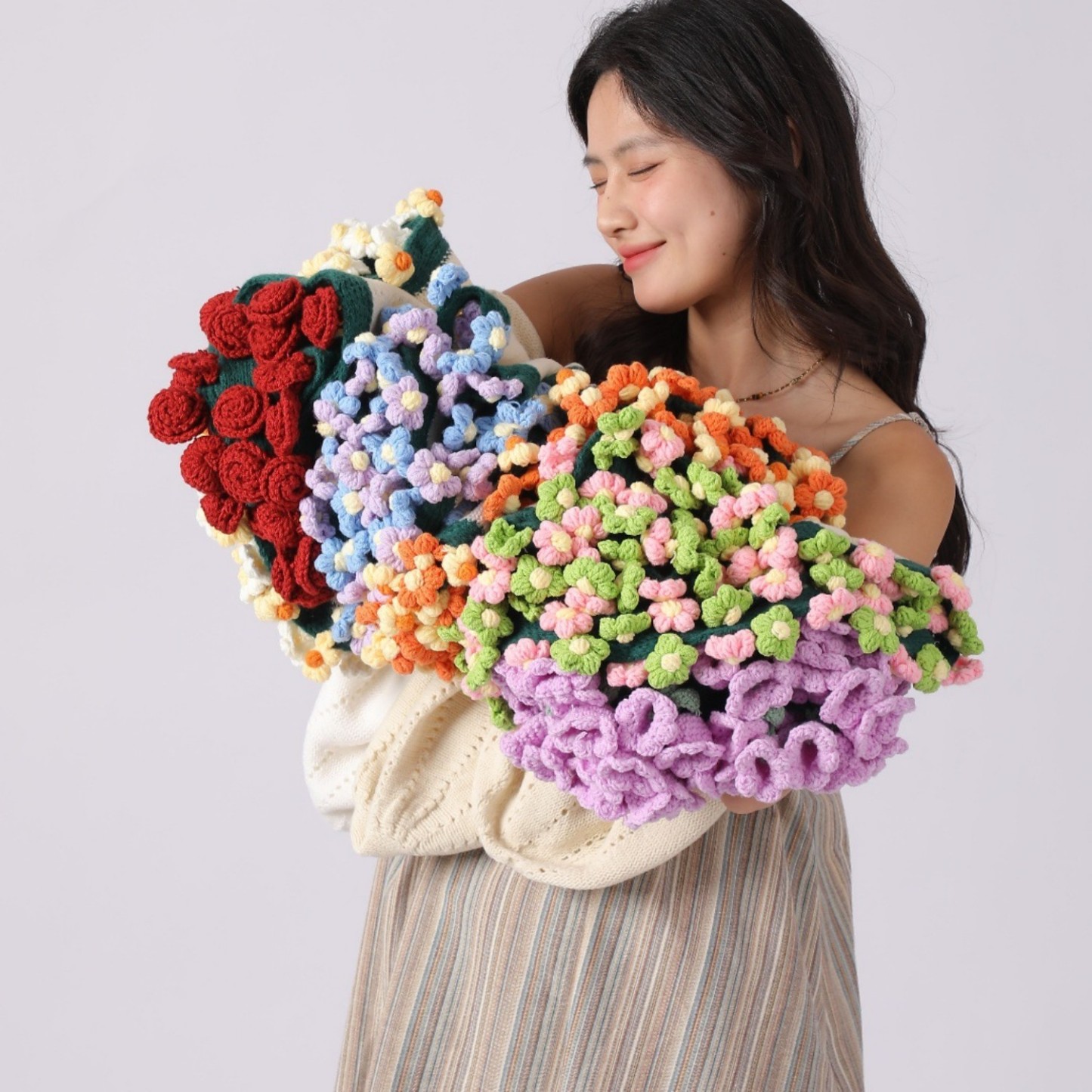 Hand-Knitted Daisy Blanket Bouquet Blanket Ready-Made Hand-Woven Flower Blanket Gift For Mother And Girlfriend