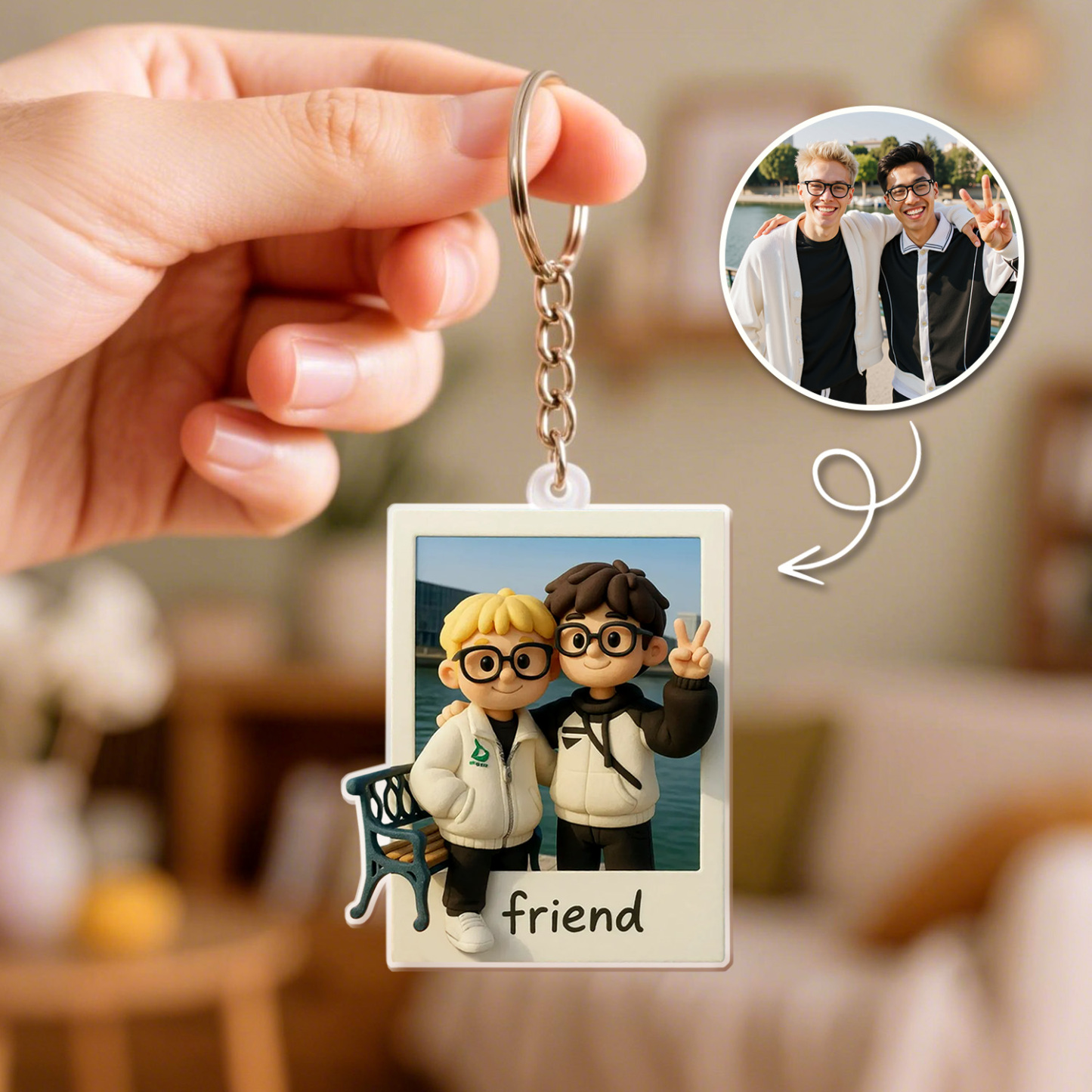 Custom 3D Acrylic Travel Photo Keychain with Text Anniversary Gift
