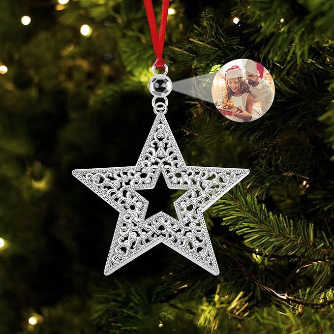 Personalized Christmas Projection Ornaments for Christmas Tree, Custom Drop Pendant Decoration with Picture Inside, Hanging Home Xmas Memorial Decoration