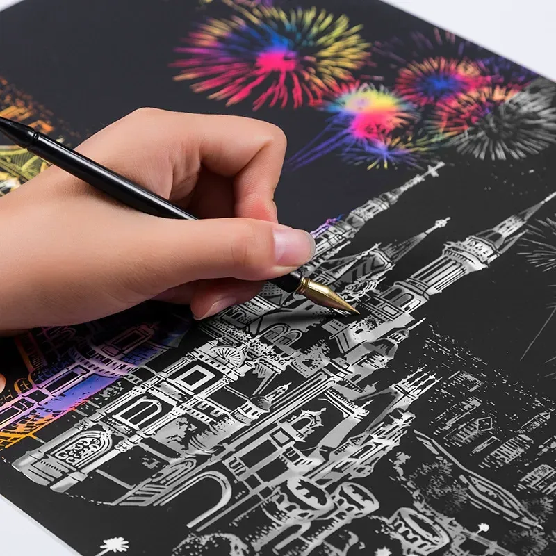 Colorful City Night Scene Scratch Painting Scratch Handmade Scratch Painting DIY Creative Handmade Painting
