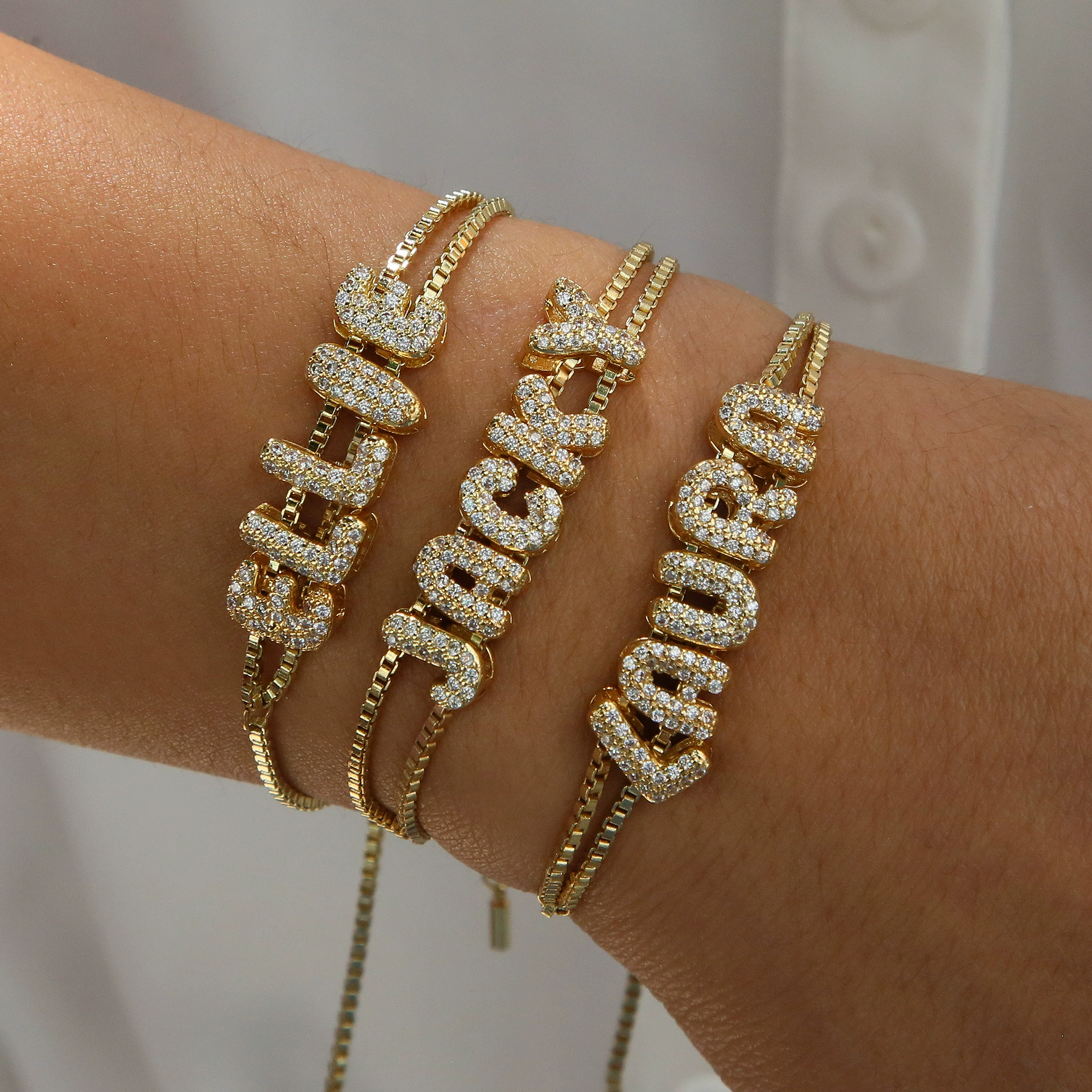 Custom Sparkling CZ Bubble Name Bracelet Personalized Dazzling Cubic Zirconia Letter Bracelet Custom Bubble Name Bracelet