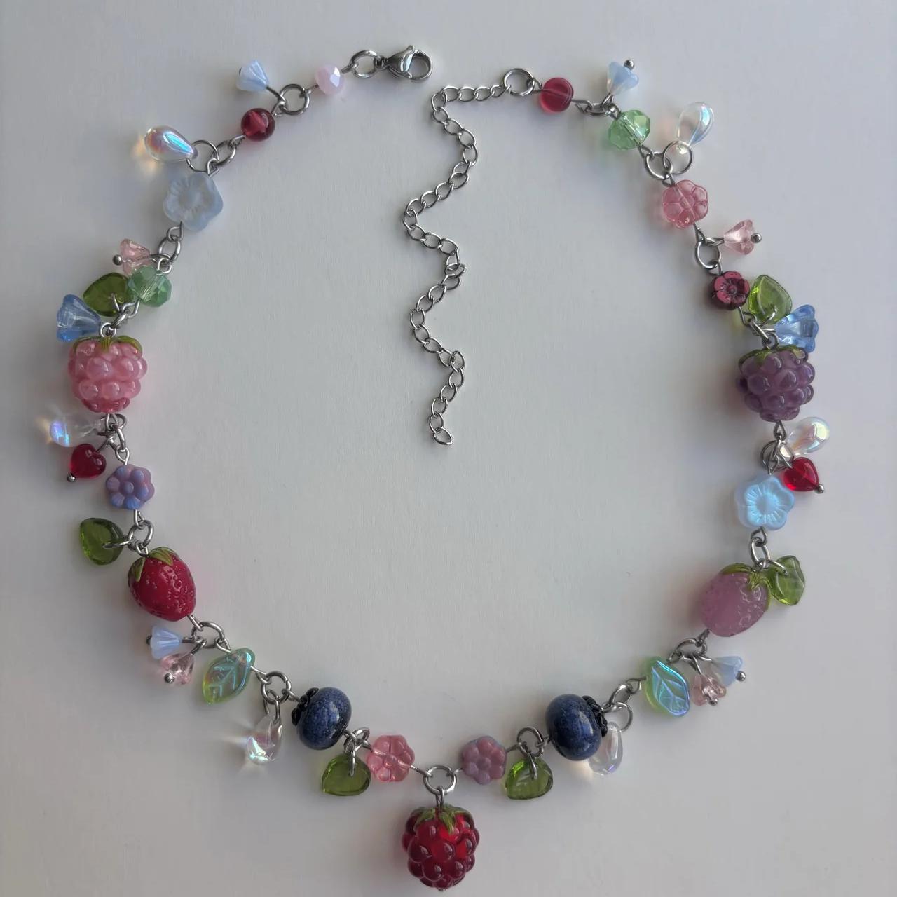 Handmade Glass Raspberry Beaded Necklace Cute Fruit Jewelry Gift for Women for Girls