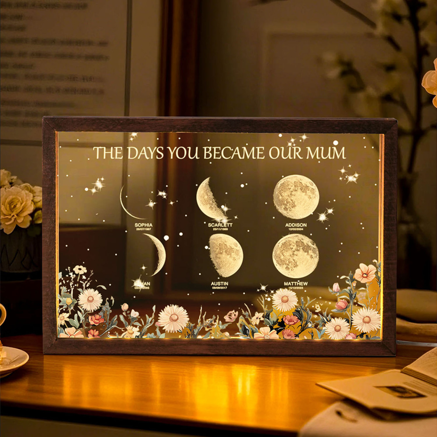 Personalized The Days You Became Our Mum Moon Phase Lightbox Mother's Day GiftsWood Base