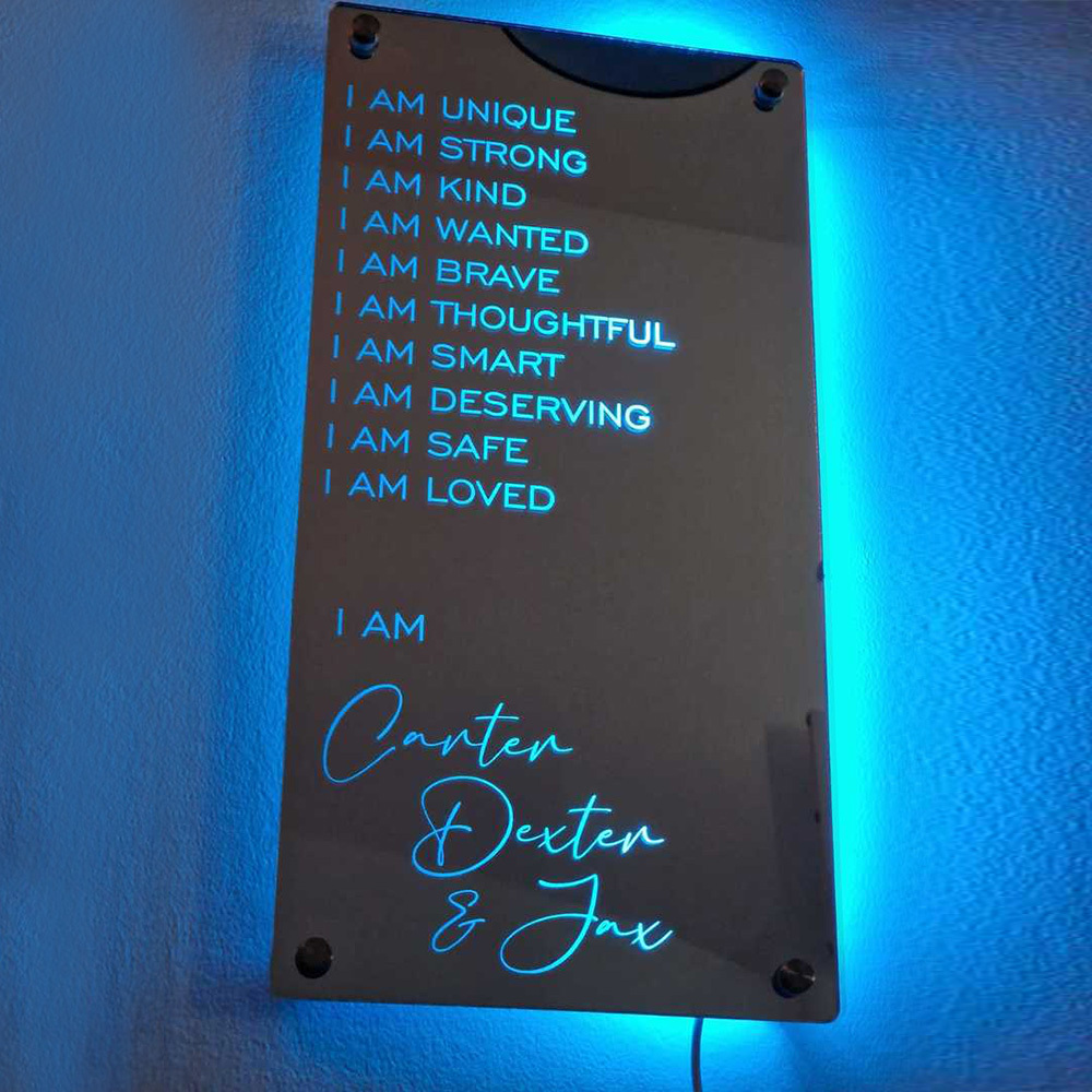 Custom Affirmations Mirror LED Neon Light I Am Mirror Personalized Name Light Up Mirror Bedroom Wall Art for Christmas Gifts Kids Mom Friend