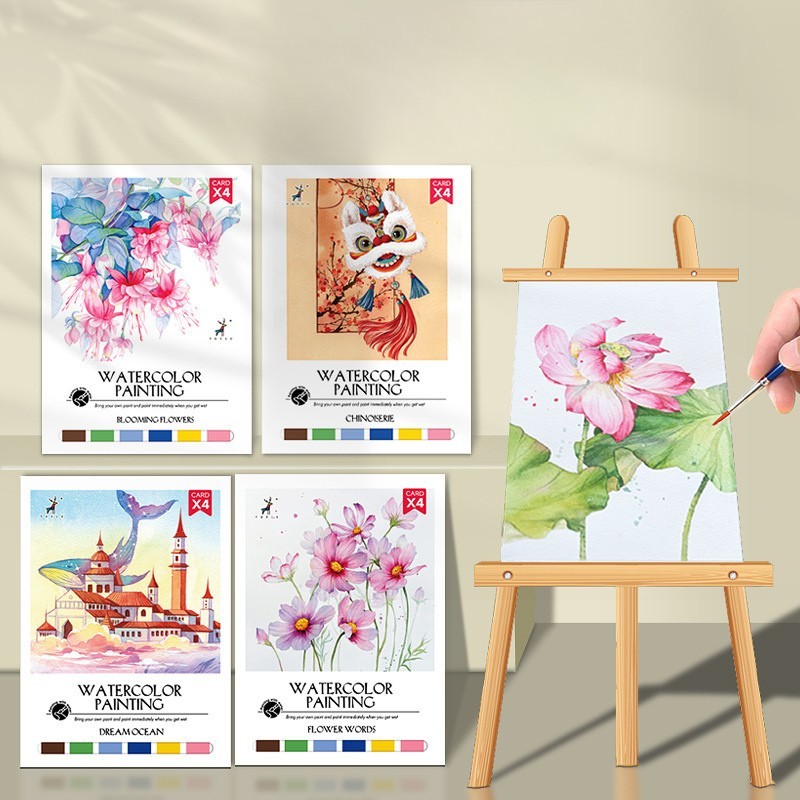 4 Sheets Watercolor Workbook Coating Book with Free Paint Set Say Goodbye to Anxiety Awaken Your Artistic Talent