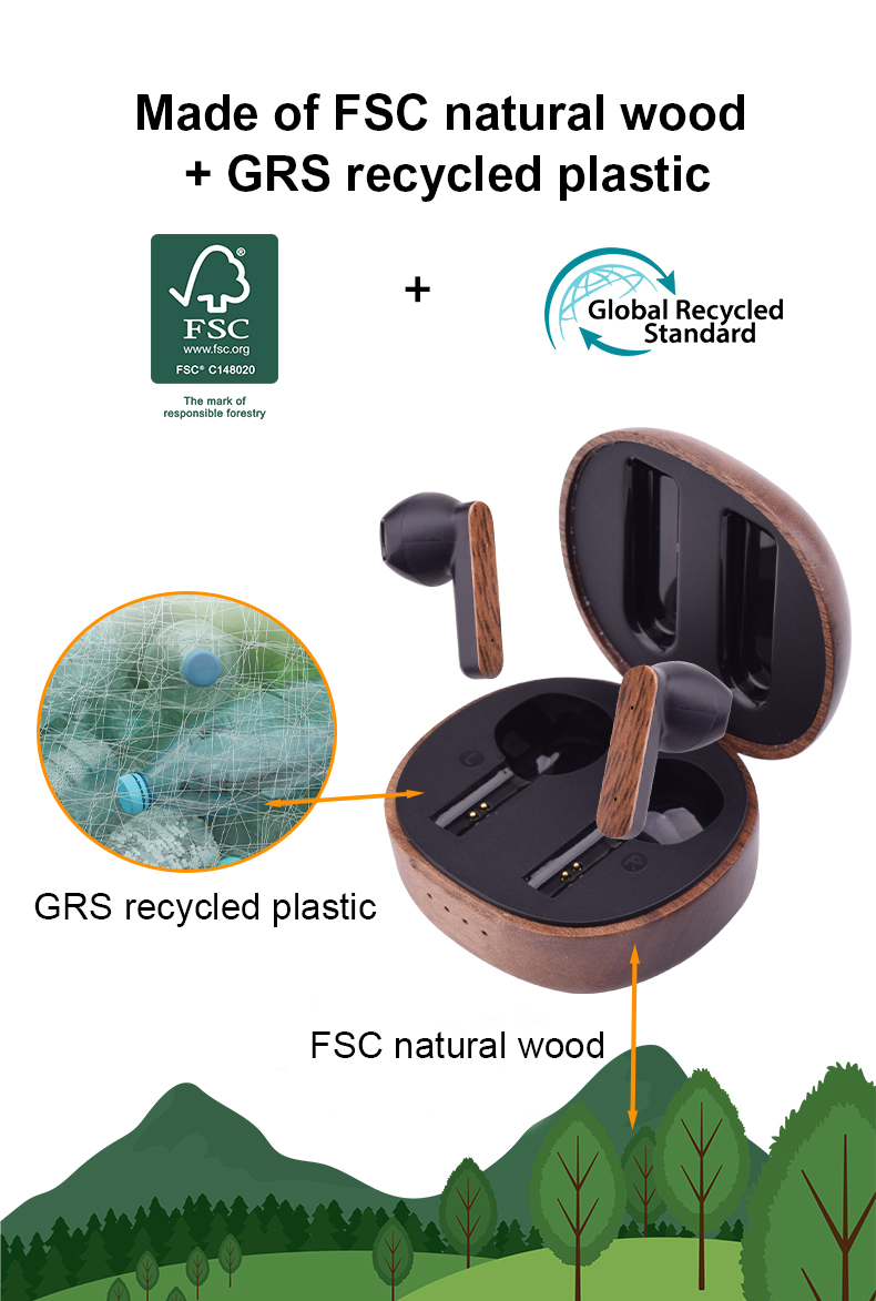 Personalized Name Wooden Tws in Ear Earphone BT5.3 Bluetooth Wireless Auriculares Sem Fio Inalambricos Eco Friendly Earbuds