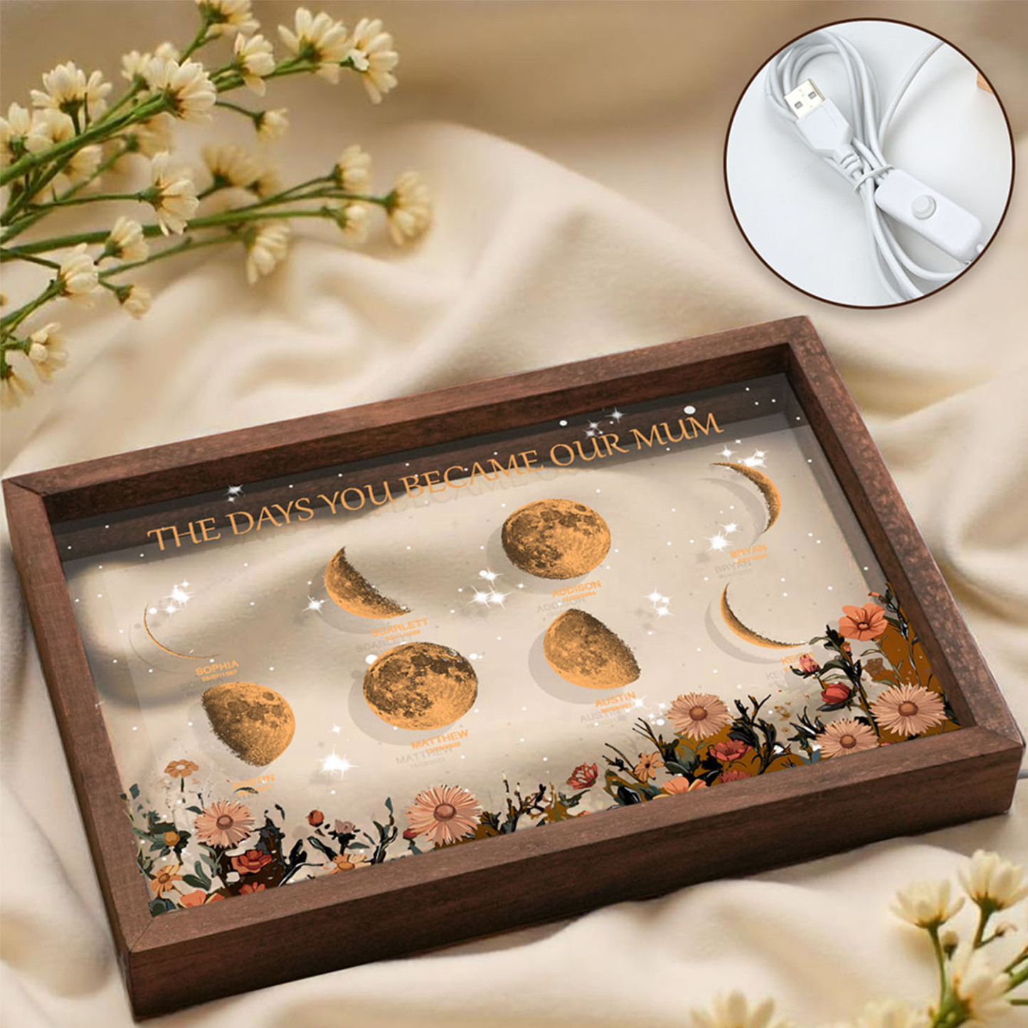 Personalized The Days You Became Our Mum Moon Phase Lightbox Mother's Day GiftsWood Base