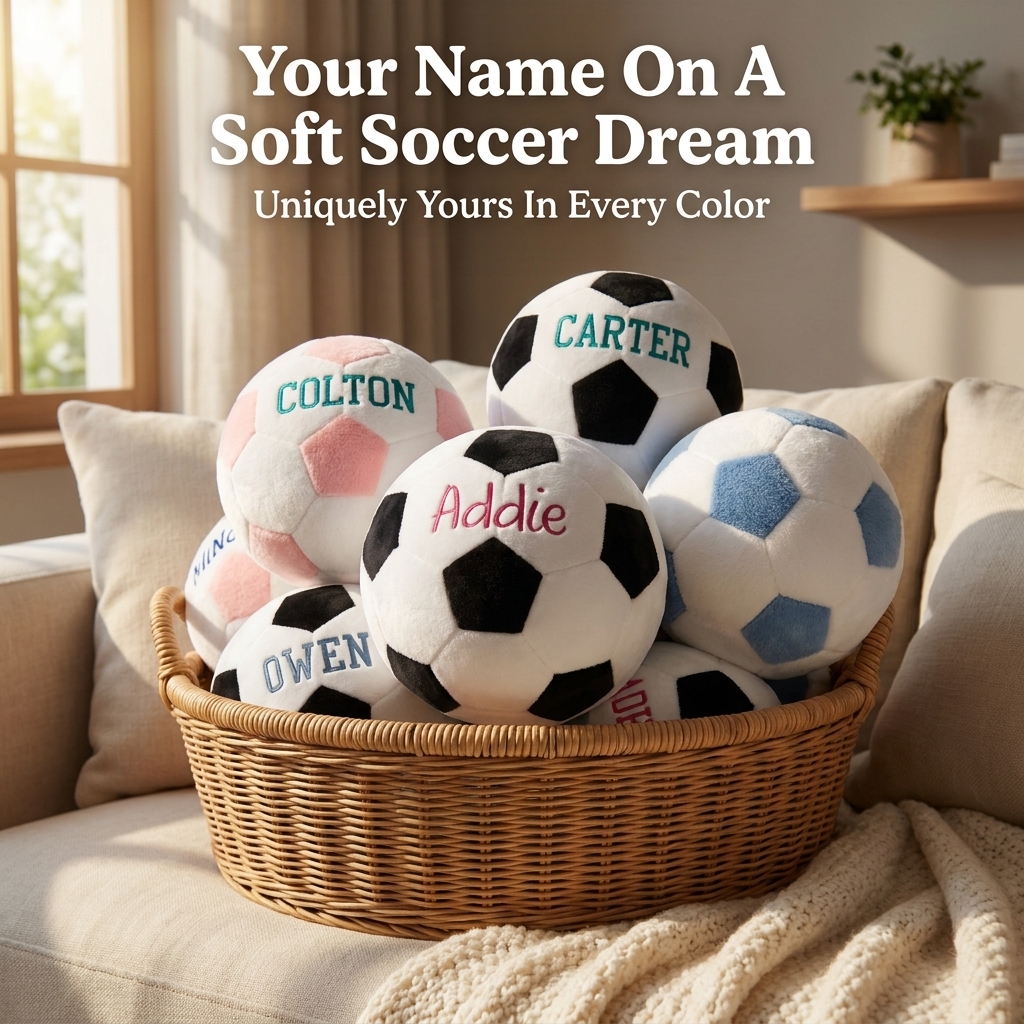 Personalized Plush Soccer Ball Pillow, Custom Embroidered Name Soft Football Cushion, Cute Sports Gift for Kids & Soccer Fans