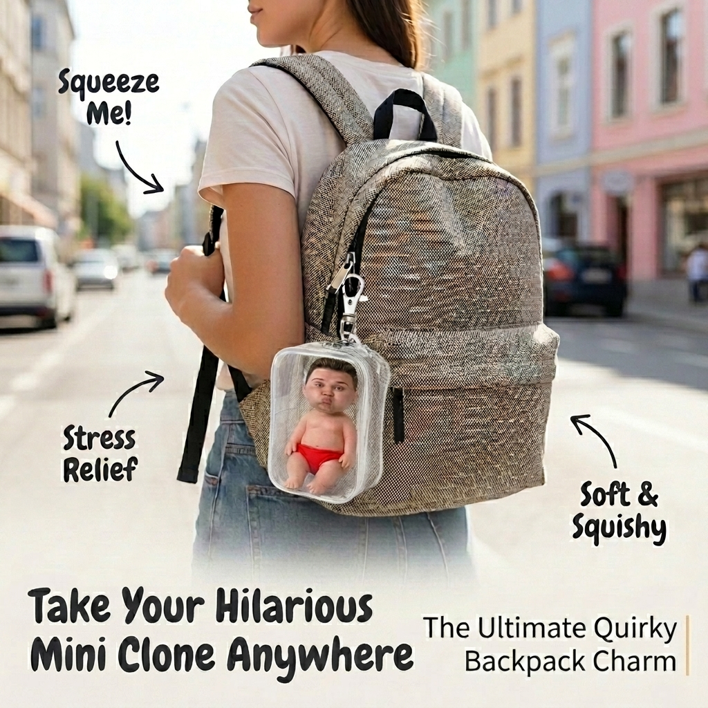 Custom Squishy Stress Relief Doll Keychain – Personalized Face Squeeze Toy Bag Hanging, Soft TPR Sand Filled Fidget Toy, Funny Anxiety Relief Gift