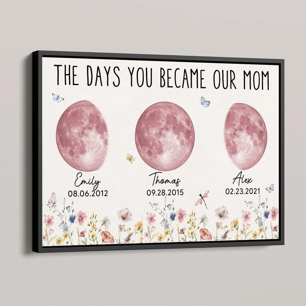 Personalized Pink Moon Phase Custom Birth Moon Beautiful Hill At Night With Kids Names Ideal Gifts for Mother's Day Gifts