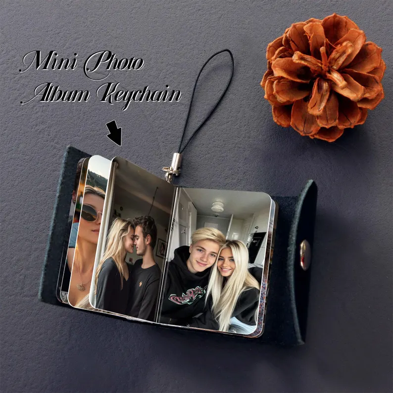 Custom Photo Album Bag Charm- Personalized Anniversary Gift for Him/Her, Dad & Boyfriend | Engraved Valentine's/Birthday Gift