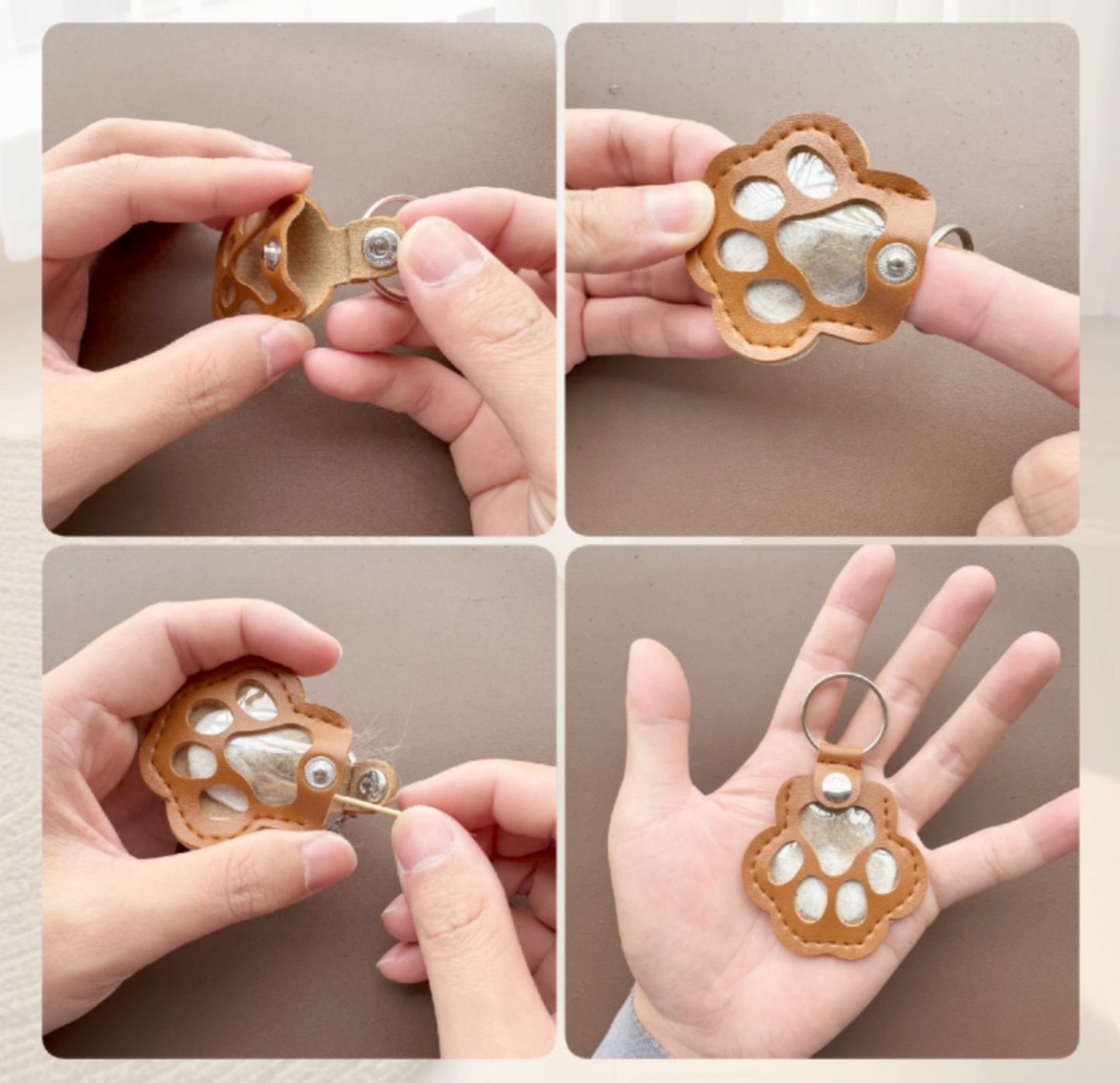 Custom Text Pet Hair Storage Keychain Dog Paw Keychain Leather Keychain Gift for Pet Lovers